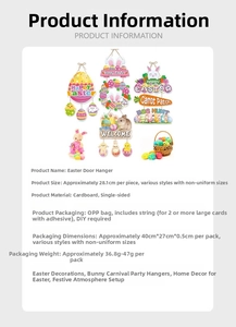 Detail specifications for Happy Easter paper door hanging set with rabbit and eggs