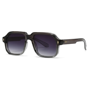 Vintage square sunglasses with translucent dark grey frames and purple gradient lenses