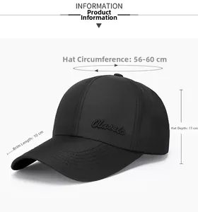 Detail view of black mesh baseball cap with Classic embroidery and size specifications