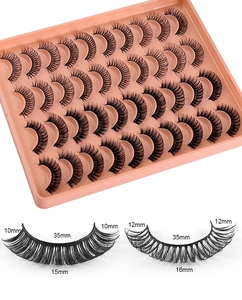 Detailed size chart showing 10-16mm length and 35mm width for 20 pairs eyelash set