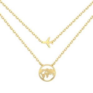 Minimalist S925 sterling silver double layer necklace with plane and hollow earth globe charms