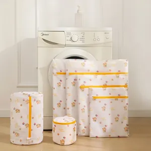 Sacchetti Per Bucato Con Stampa Orso Cartone Animato Maglia In Poliestere Anti-Deformazione Per Lavatrice Reggiseno Intimo