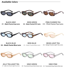 Catalogo dettagliato di occhiali da sole ovali vintage in nove diverse opzioni di colore