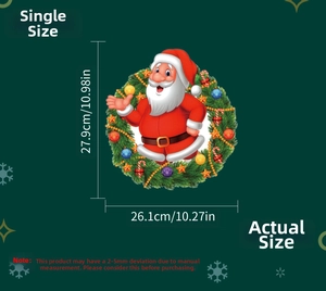 Detail view of Santa Claus Christmas wreath wall sticker with specific size dimensions