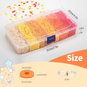 Détail du kit de perles DIY avec perles d'argile de 6mm et dimensions de la boîte