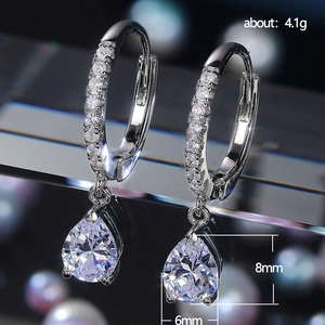 Elegant silver pear-cut zircon drop earrings with pave hoops and dimensions 8x6mm