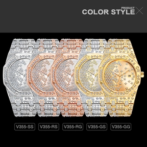 Luxury full iced-out quartz watches in five finishes with octagonal crystal-set bezels