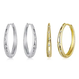 S925 Sterling Silver Star Hoop Earrings For Women Minimalist Zirconia Inlaid Gold Silver Plated Elegant Fashion Jewelry Gift