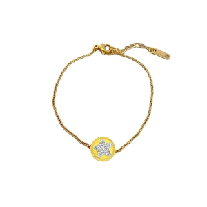 Gold stainless steel star pendant bracelet with crystal paving and lobster clasp