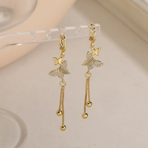 18K gold-plated butterfly tassel earrings featuring micro-pave cubic zirconia crystals