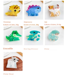 Detailed view of colorful acrylic animal hair clips with marble texture for girls