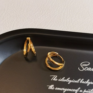 Minimalist S925 silver double hoop earrings with a polished gold finish for women