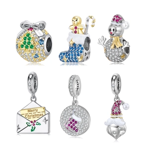 S925 sterling silver Christmas charms including gingerbread man, snowman and santa claus