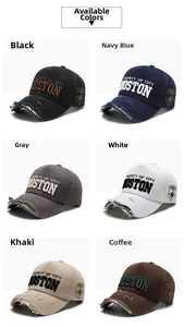 Distressed vintage baseball caps in six colors with high-quality Boston 3D embroidery