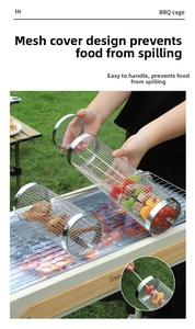 Detail of the stainless steel mesh BBQ cage showing the secure lid and metal wire texture