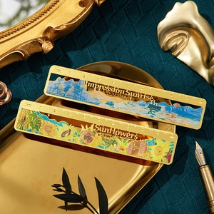 Artistic Impressionist metal bookmarks with oil painting rulers in vintage brass style