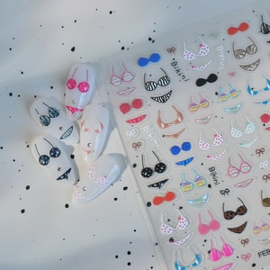 5D Relief Embossed Nail Art Stickers Bikini Lace Underwear Design Summer Vacation Sexy Thin Waterproof Manicure Decals Women