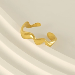 Minimalist 18K gold plated wavy stainless steel open ring with a matte finish