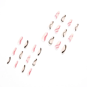 Kit de faux ongles longs ballerine avec motifs de vagues roses et noirs élégants