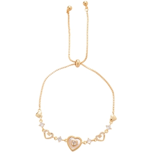 Adjustable gold heart bracelet with zircon stones and mother of pearl inlay for women