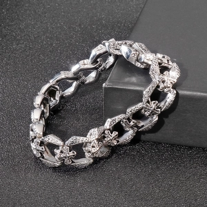 Men Stainless Steel Bracelet Gothic Cross Relief Heavy Chunky Chain Retro Punk Biker Jewelry Silver Tone