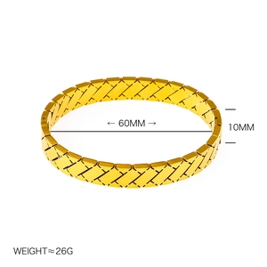 Golden titanium steel open bangle with creative hollow woven cross design for women