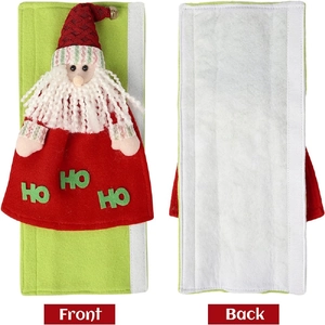 Christmas refrigerator handle covers with Santa decor in festive red and green colors