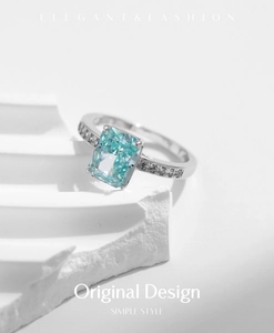 Detailed macro view of S925 sterling silver ring featuring a blue rectangular gemstone