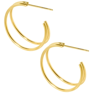 Detailed view of 304 stainless steel double hoop earrings in a polished gold finish