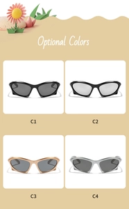 Four available color options for kids futuristic sporty sunglasses with UV protection