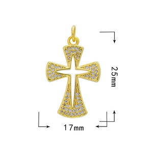 18k gold plated cross pendant with micro-pave cubic zirconia, 25mm x 17mm size