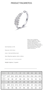 Size guide for S925 sterling silver leaf ring with adjustable dimensions and diameter
