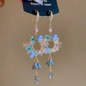 Floral tassel drop earrings with zircon and crystal in French vintage court style