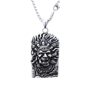 Nordic primitive deity relief pendant in antique silver stainless steel with skull crown