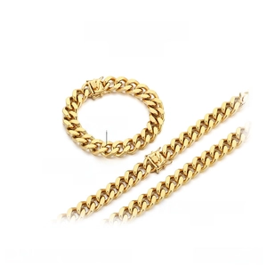 Detail specifications of golden stainless steel Cuban chain necklace and bracelet set