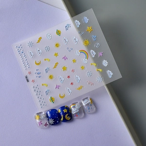 3D embossed nail art stickers with rainbow and weather patterns for DIY nail decoration