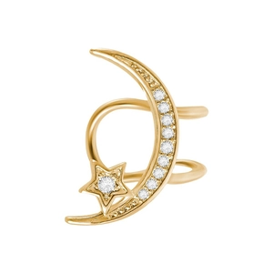 Gold star and moon ear cuff with clear cubic zirconia pavé for non-pierced ears