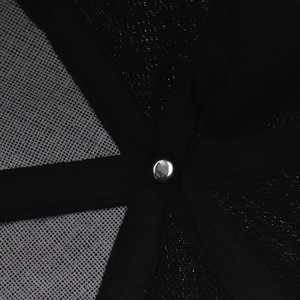 Makro-Detail der Mesh-Einsätze und des Metallniets im Inneren der Hip-Hop-Kappe