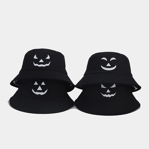 Halloween Luminous Bucket Hat Pumpkin Ghost Face Glow In The Dark Fisherman Hat Cotton Sun Hat For Unisex Party Cosplay Accessory