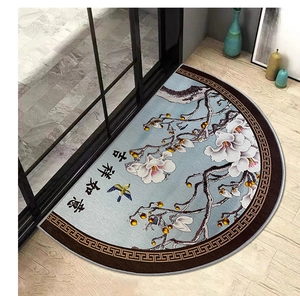 Detailed pattern of semi-circular doormat with traditional birds and flowers design