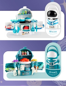 Zaino cucina giocattolo pieghevole a tema spaziale con accessori in bianco e verde