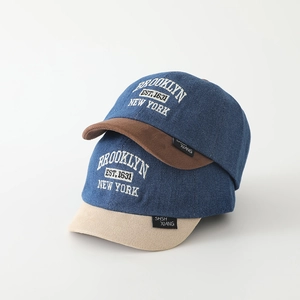 Kids denim colorblock baseball cap featuring Brooklyn embroidery for boys aged 1-3 years