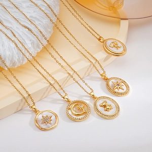 18K gold plated copper necklace set with mother of pearl bear and star zircon pendants