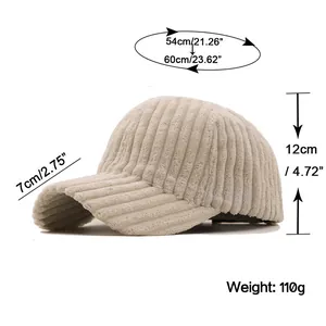 Size chart showing circumference 54-60cm and brim 7cm for the corduroy baseball cap