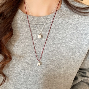 Apple Pendant Necklace Brushed Matte Copper Fruit Shape Adjustable Red Leather Rope Fine Chain For Women