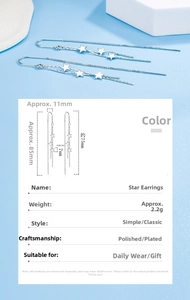 Detailed view showing dimensions and weight of 925 silver star tassel earrings