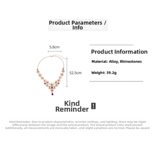 Detailed size specifications for flower crystal pendant necklace showing 52.5cm drop length