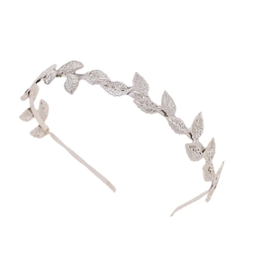 Baroque style silver metal leaf headband with hollowed foliage design for women