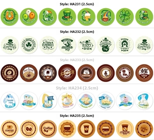 Detail view of 2.5cm round floral Thank You stickers in five distinct themed styles