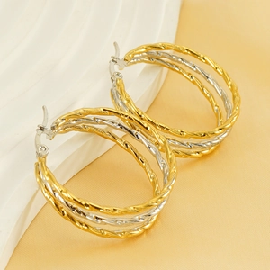 Hoop Ohrringe Zweifarbig Gedreht Geflochten Edelstahl Vakuum Goldbeschichtet Damen Mode Schmuck